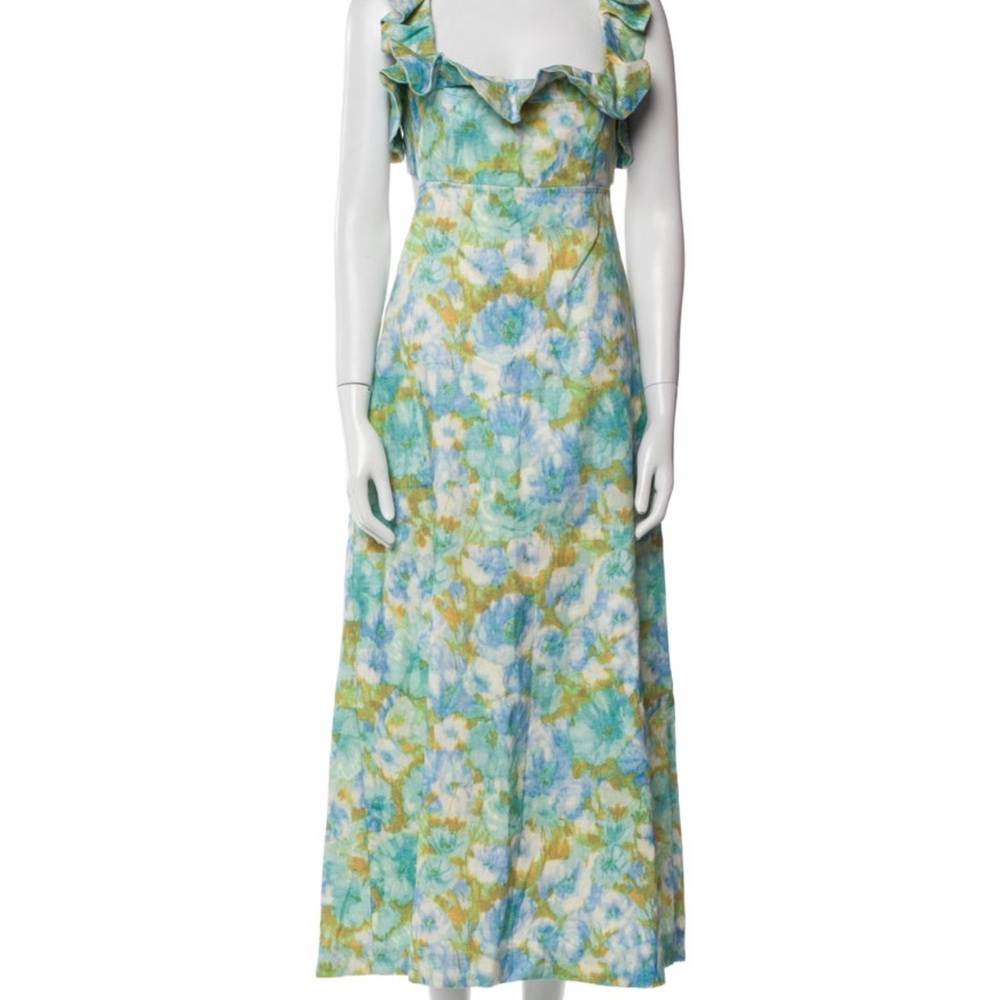 Zimmermann Blue and Green Floral Midi Dress